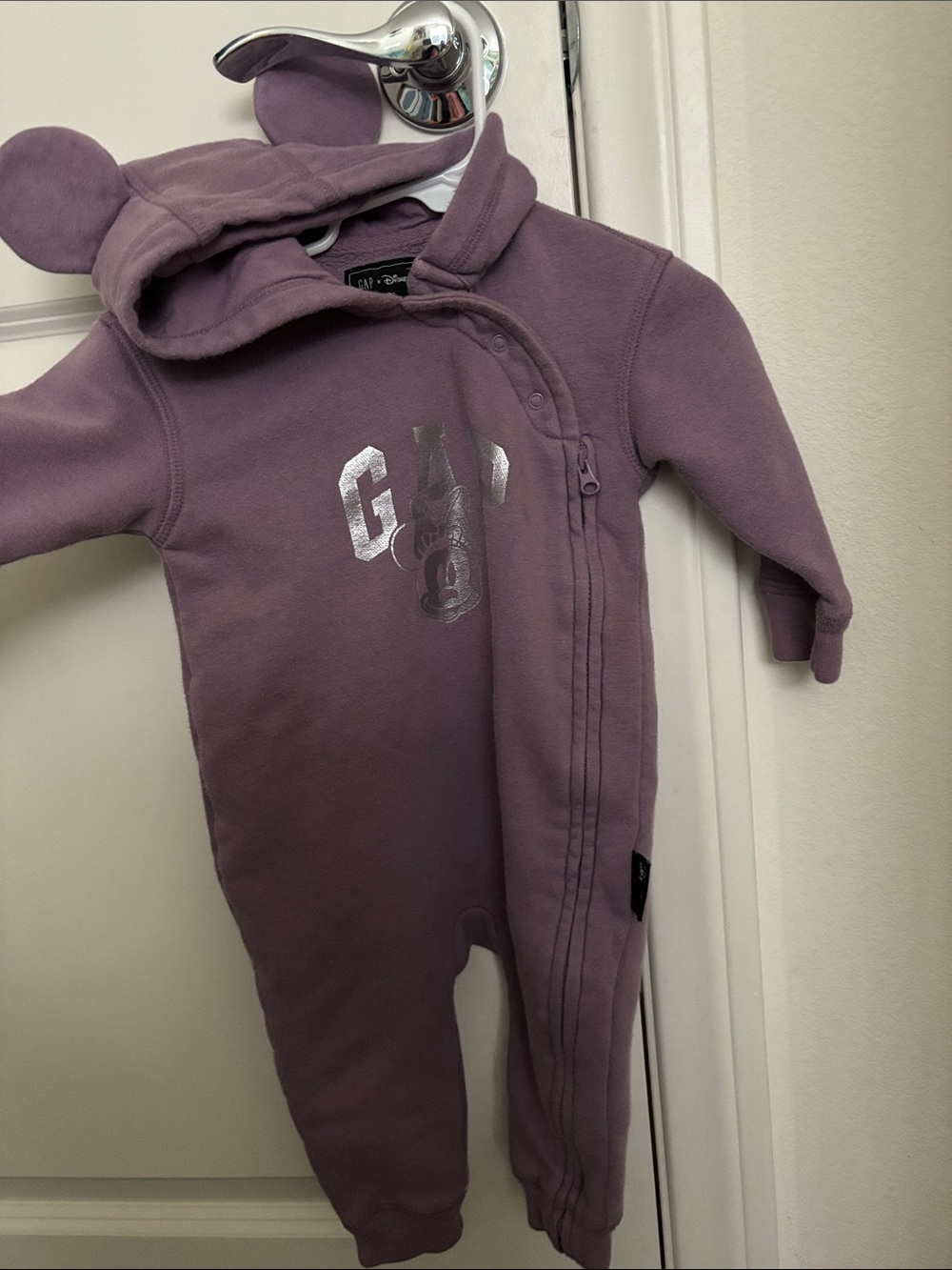 GAP Minnie Mouse Mauve Hooded Baby One-Piece with Ears